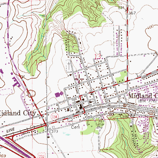 Topographic Map of Midland City Post Office (historical), AL