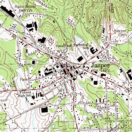 Topographic Map of Pickens County Courthouse, GA