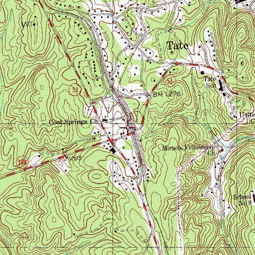 Topographic Map of Tate Post Office, GA