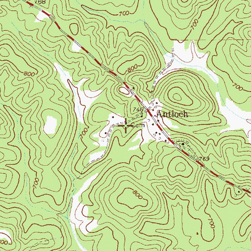 Topographic Map of Antioch Cemetery, GA