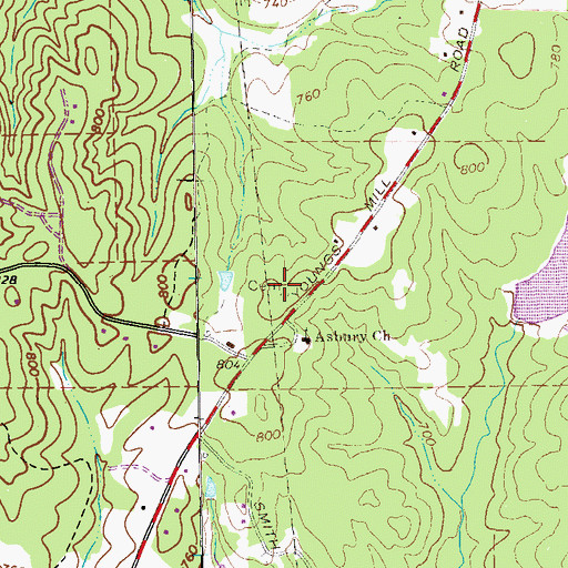 Topographic Map of Asbury Cemetery, GA