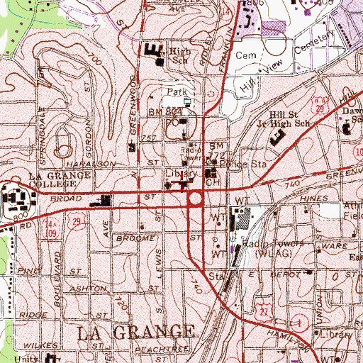 Topographic Map of First Baptist Church, GA
