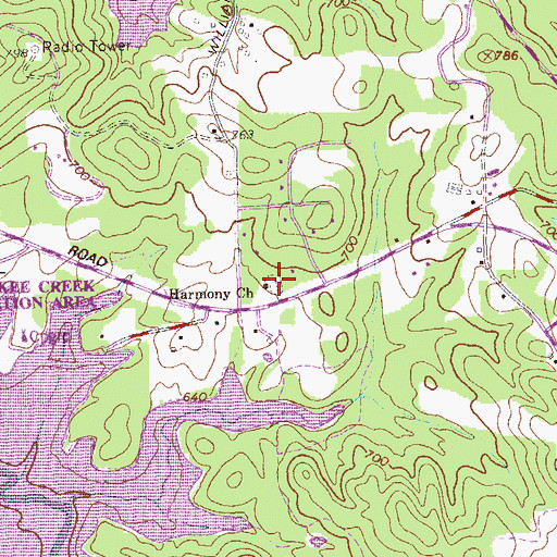 Topographic Map of Harmony Cemetery, GA