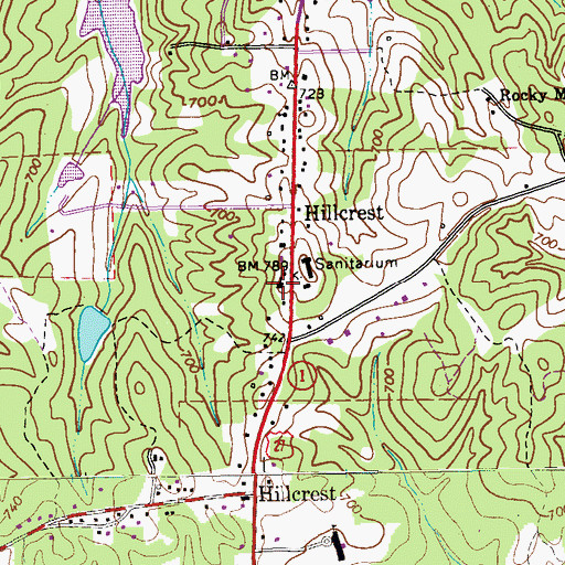 Topographic Map of Hillcrest Methodist Church, GA