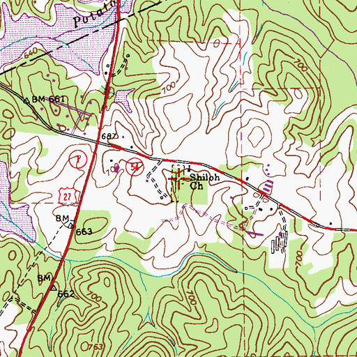 Topographic Map of Old Shiloh Cemetery, GA