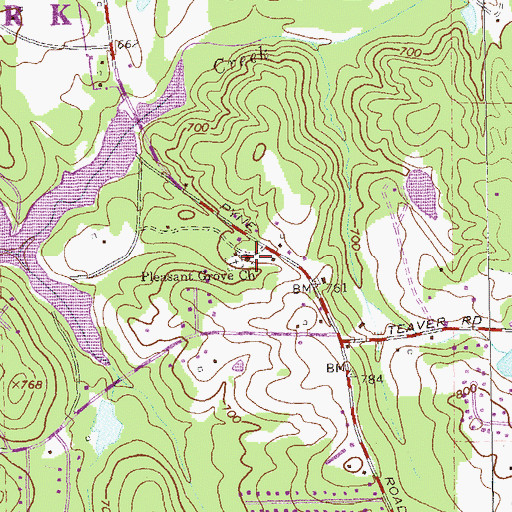 Topographic Map of Pleasant Grove School (historical), GA