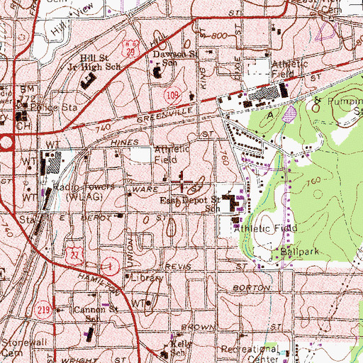 Topographic Map of Ware Street Baptist Church, GA