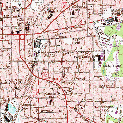 Topographic Map of Warren Temple Methodist Episcopal Church, GA