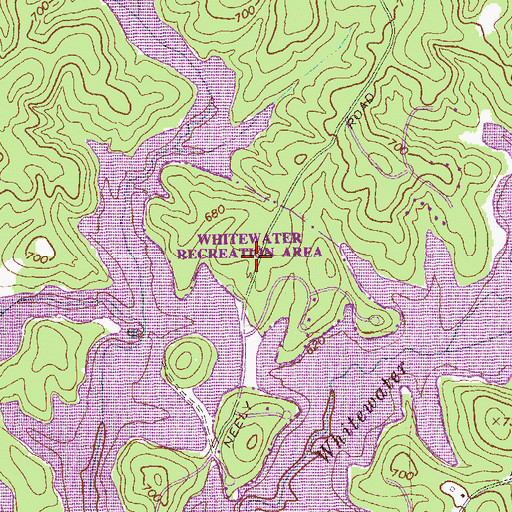 Topographic Map of Whitewater Recreation Area, GA