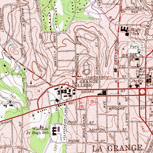 Topographic Map of Broad Street Historic District, GA