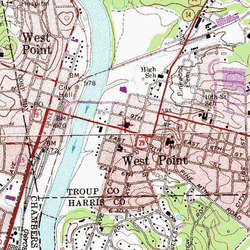 Topographic Map of First Baptist Church, GA