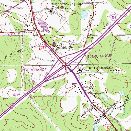 Topographic Map of Interchange 3, GA