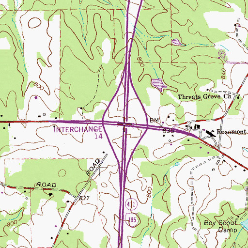 Topographic Map of Interchange 14, GA