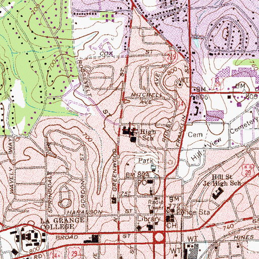 Topographic Map of LaGrange High School, GA