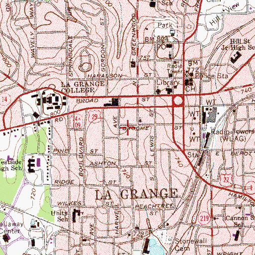 Topographic Map of La Grange Memorial Library, GA