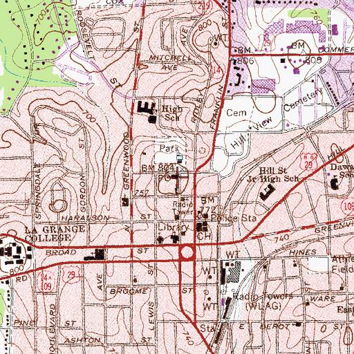 Topographic Map of La Grange Post Office, GA