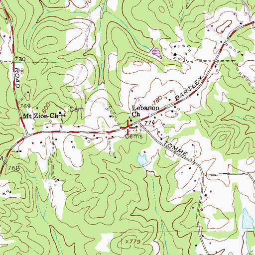 Topographic Map of Lebanon Cemetery, GA
