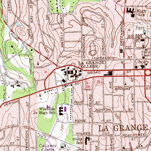 Topographic Map of Louise Anderson Manget Hall, GA