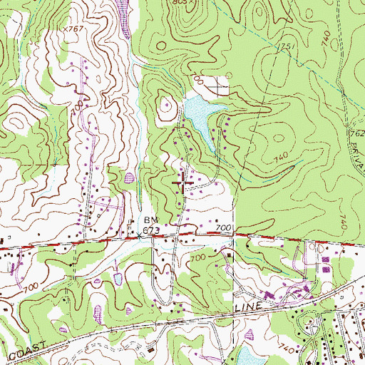 Topographic Map of Piney Hills, GA