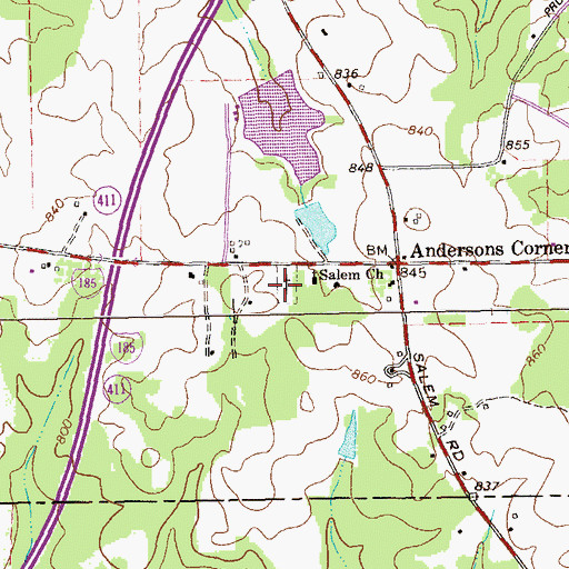 Topographic Map of Salem Cemetery, GA