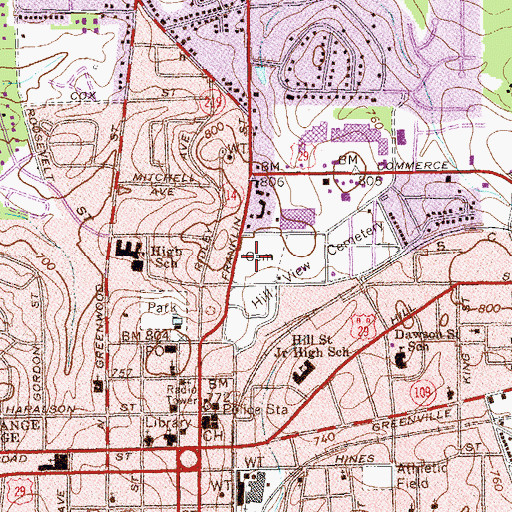 Topographic Map of Shadowlawn Cemetery, GA