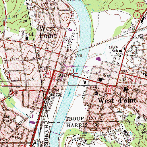 Topographic Map of West Point Bridge, GA