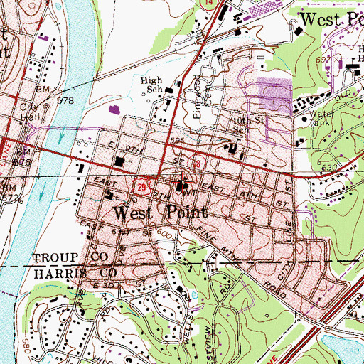 Topographic Map of West Point Elementary School, GA