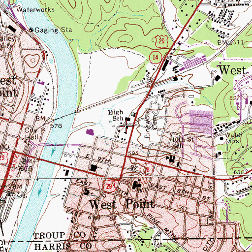 Topographic Map of West Point High School, GA