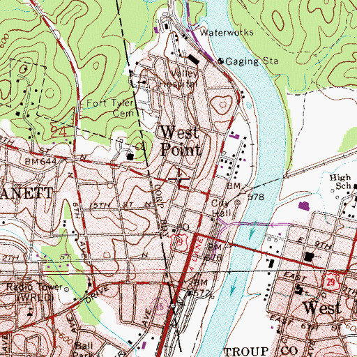 Topographic Map of West Point Presbyterian Church, GA