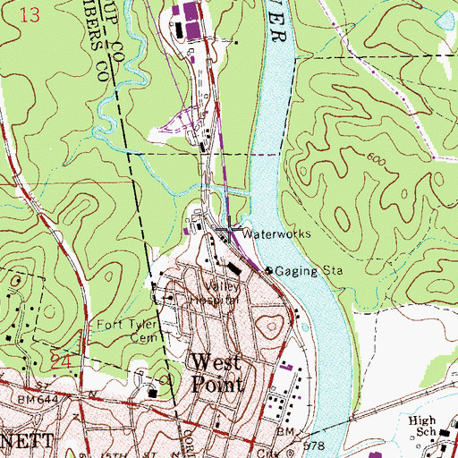 Topographic Map of West Point Waterworks, GA