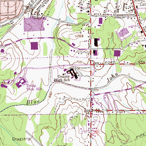 Topographic Map of Whitesville Road Middle School, GA