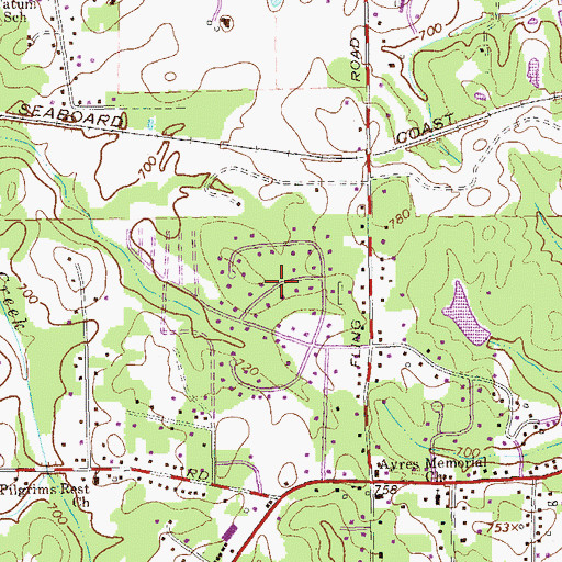 Topographic Map of Young Acres, GA