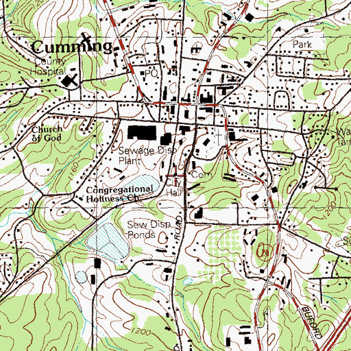 Topographic Map of Cumming City Hall, GA