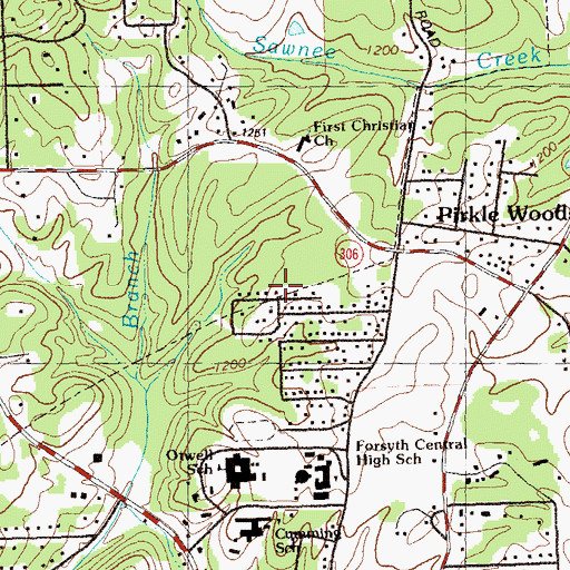 Topographic Map of Pine Crest Baptist Church, GA