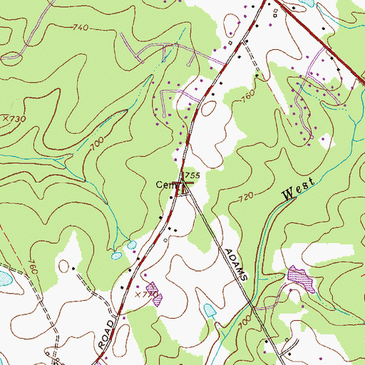 Topographic Map of Adams Cemetery, GA