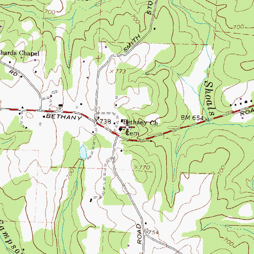 Topographic Map of Bethany Cemetery, GA