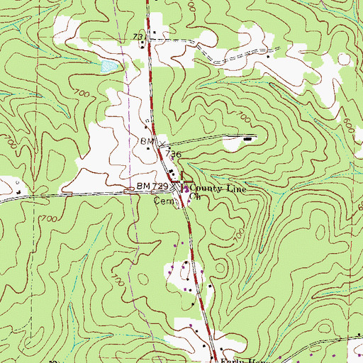 Topographic Map of County Line Cemetery, GA