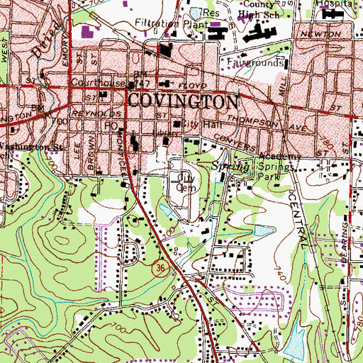 Topographic Map of Covington City Cemetery, GA