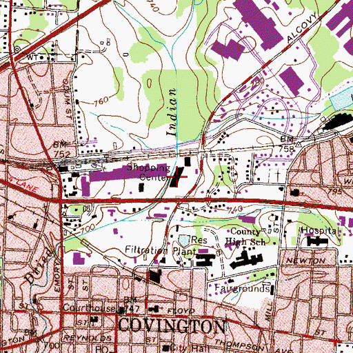 Topographic Map of Covington Corners Shopping Center, GA