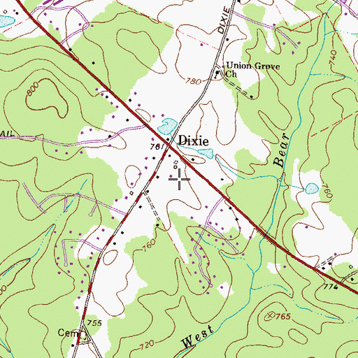 Topographic Map of Dixie Acres, GA