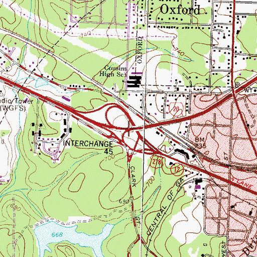 Topographic Map of Exit 45, GA