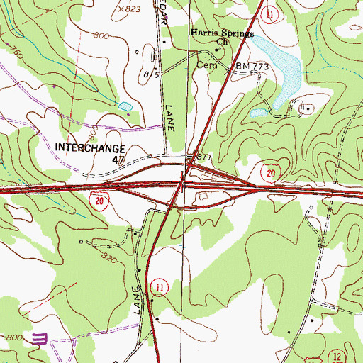 Topographic Map of Exit 47, GA