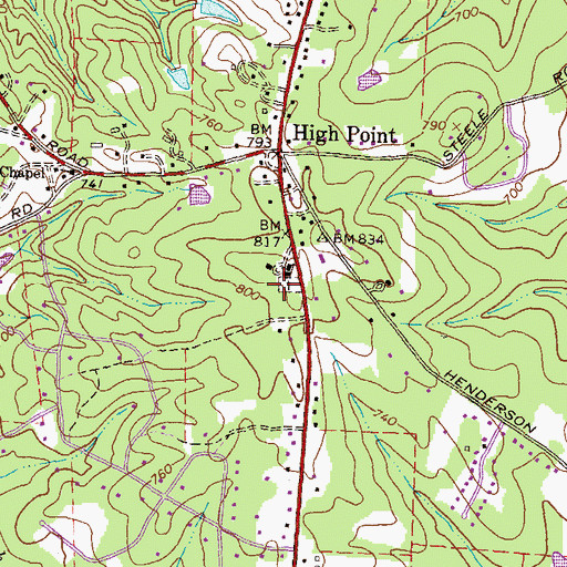 Topographic Map of High Point Cemetery, GA
