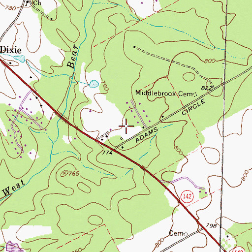 Topographic Map of Hollow Hills, GA