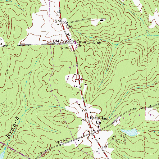 Topographic Map of Hollow Oaks, GA