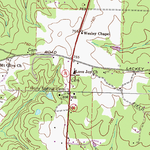 Topographic Map of Lovejoy Cemetery, GA