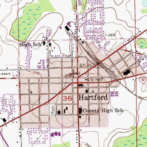 Topographic Map of Hartford Post Office (historical), AL