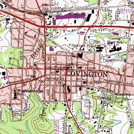 Topographic Map of Newton County Courthouse, GA