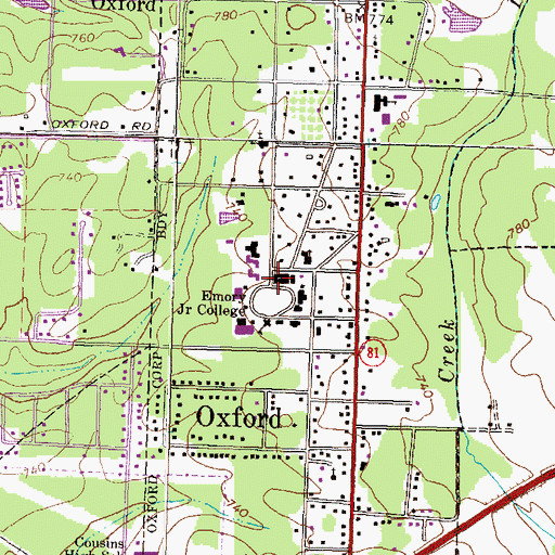 Topographic Map of Oxford Historic District, GA