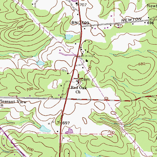 Topographic Map of Red Oak Cemetery, GA
